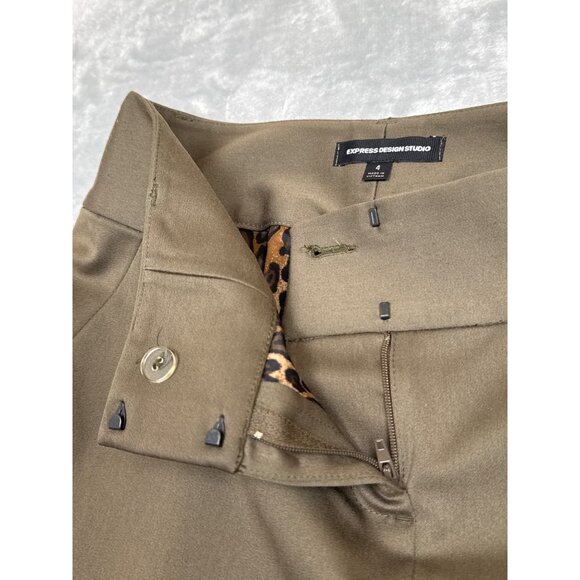 Olive Green Pencil Skirt 4 Stretch‎ Leopard Print Lining Office Professional - Picture 3 of 6